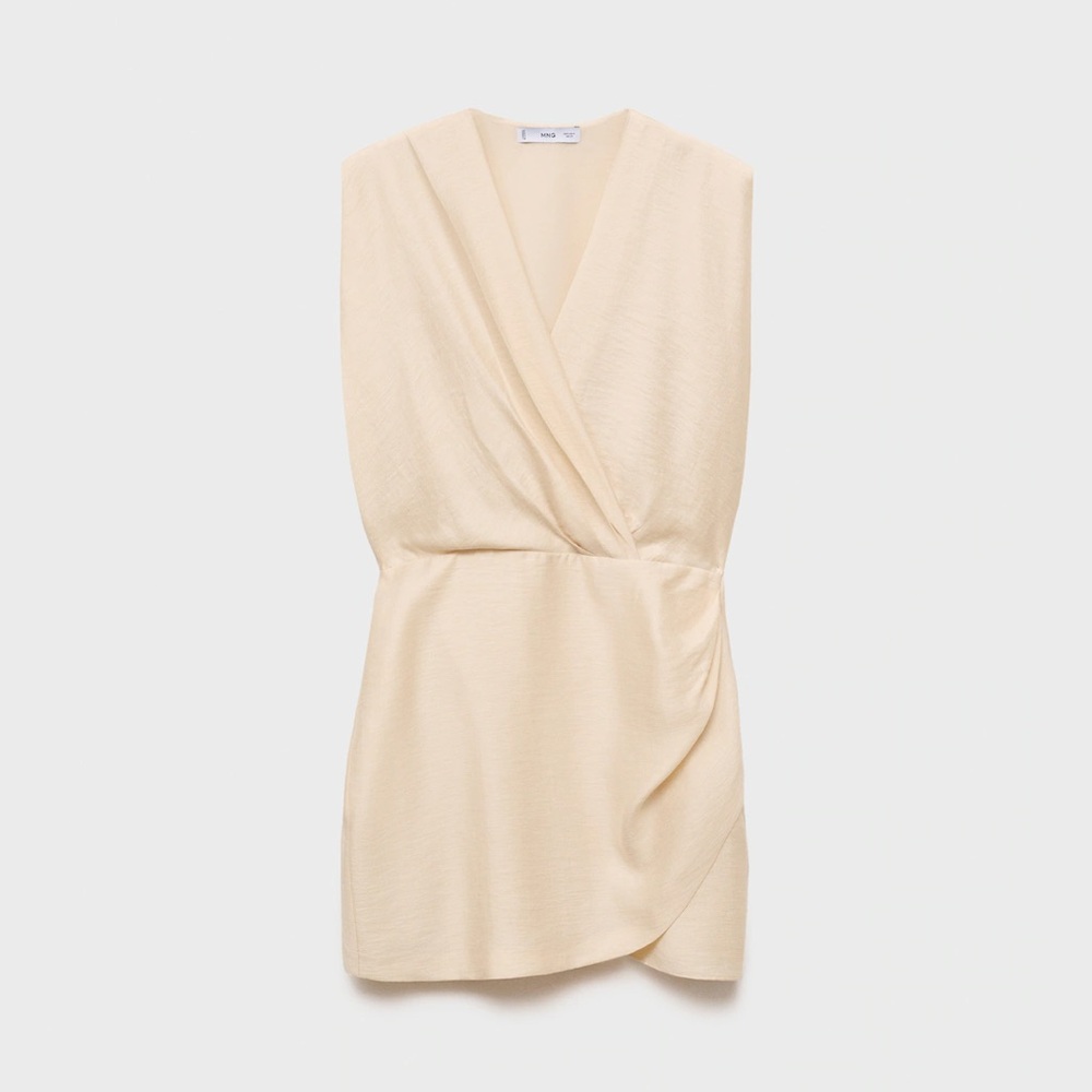 Mango v neck draped fabric cinched waist mini dress NWT